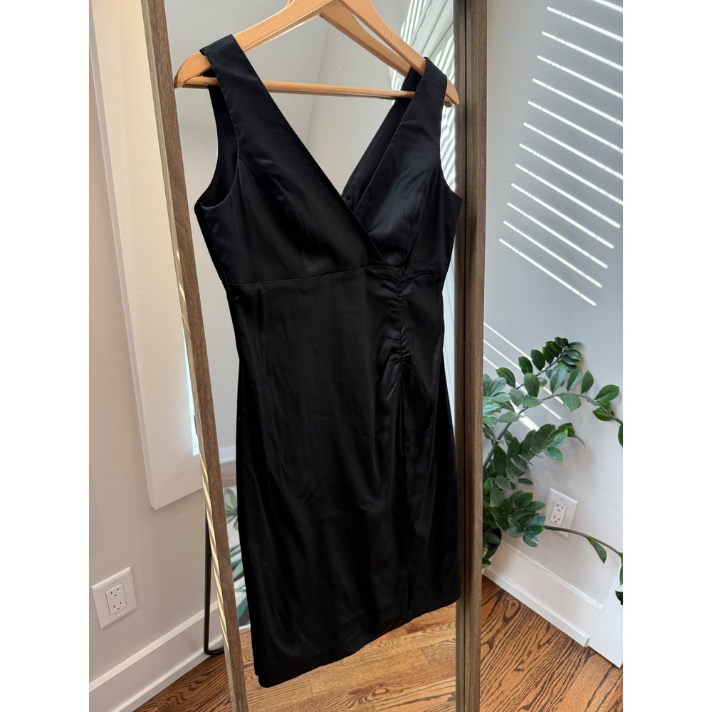 Vintage Donna Ricco Black V-Neck Ruched Sheath Dress Size 8P Little Black Dress - Picture 2 of 8
